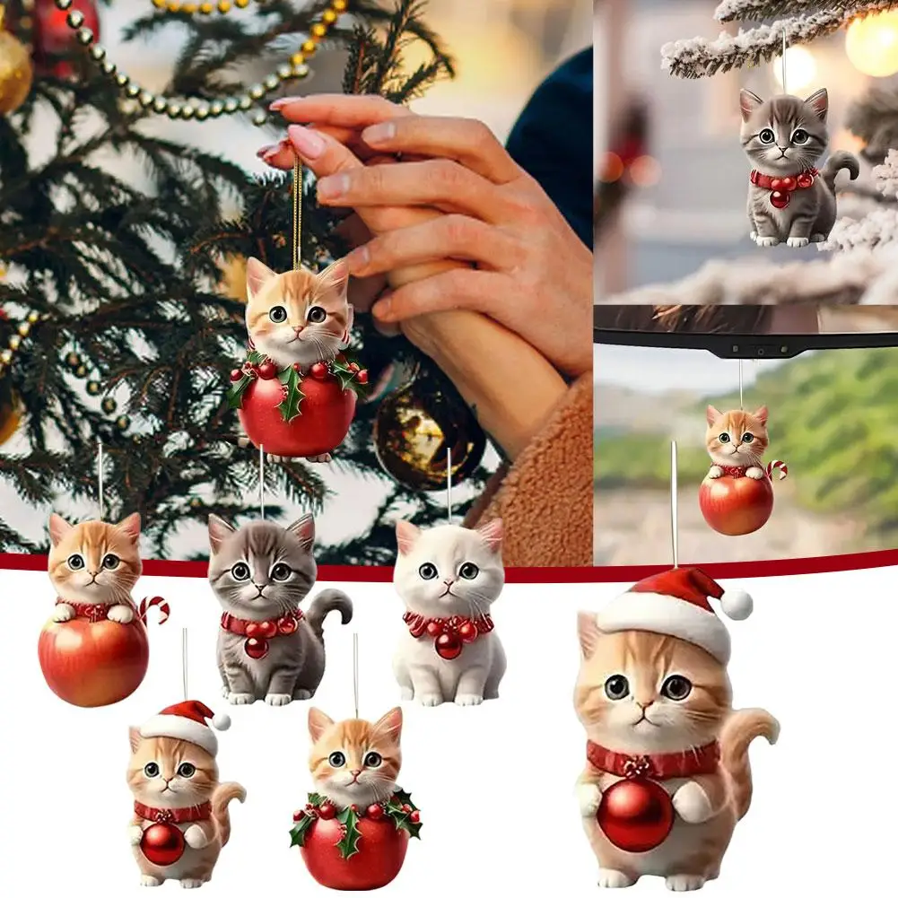 Christmas Tree Hanging Ornaments 2D Acrylic Cat Shaped Pendants Christmas Decorations For Home 2024 Xmas Gifts New Year 202 O9R9