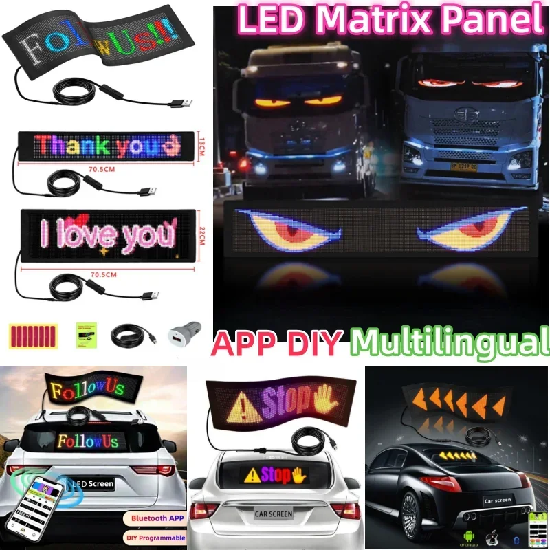 LED Screen Sign Advertising RGB Foldable Scrolling Message Display Board App Soft Flexible DIY Led Panel Car Rear Window Display