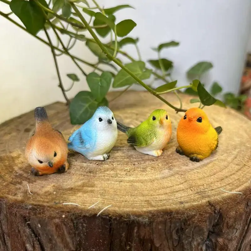 Miniature Birds 4X Bird Outdoor Statues Realistic Resin Sculpture Decorative Sparrow Figurine For Home Farmhouse Porch Yard Lawn