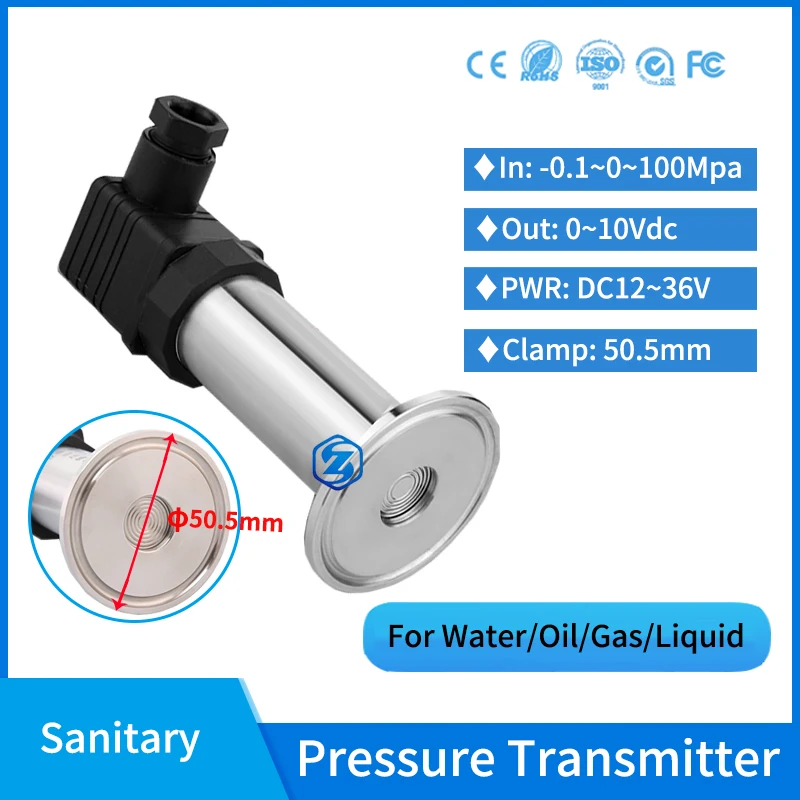 Food Sanitary Pressure Transducer 0-10v 200psi Hygienic Pressure Transmitter 50.5mm Clamp Pressure Sensor for Olive Seed Oil