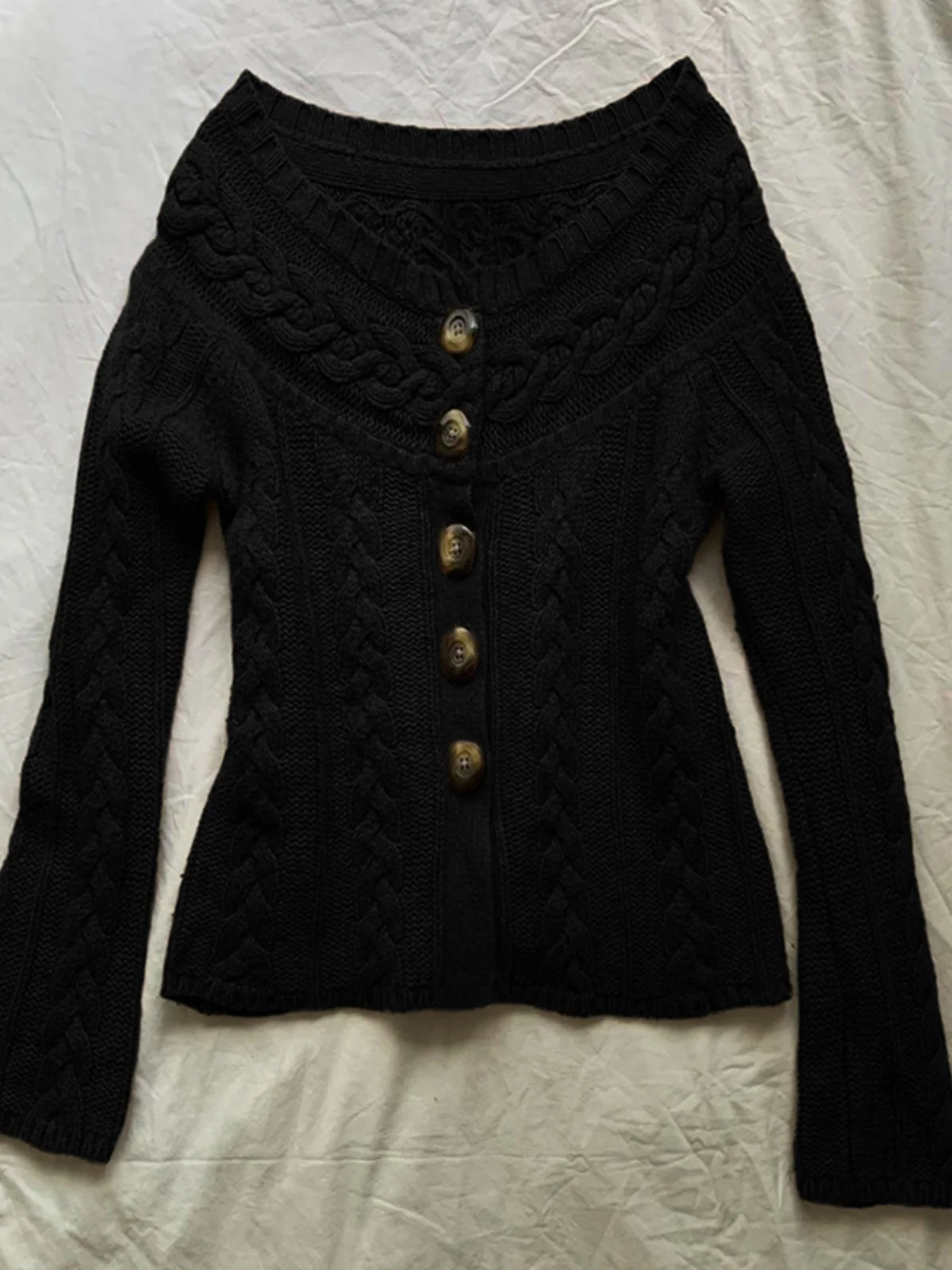 

Boya Girl Original Bla Off-oulder Twist Sweater Women's Spring Autumn Design Unique Retro Knitted Top Cotton Long Sve