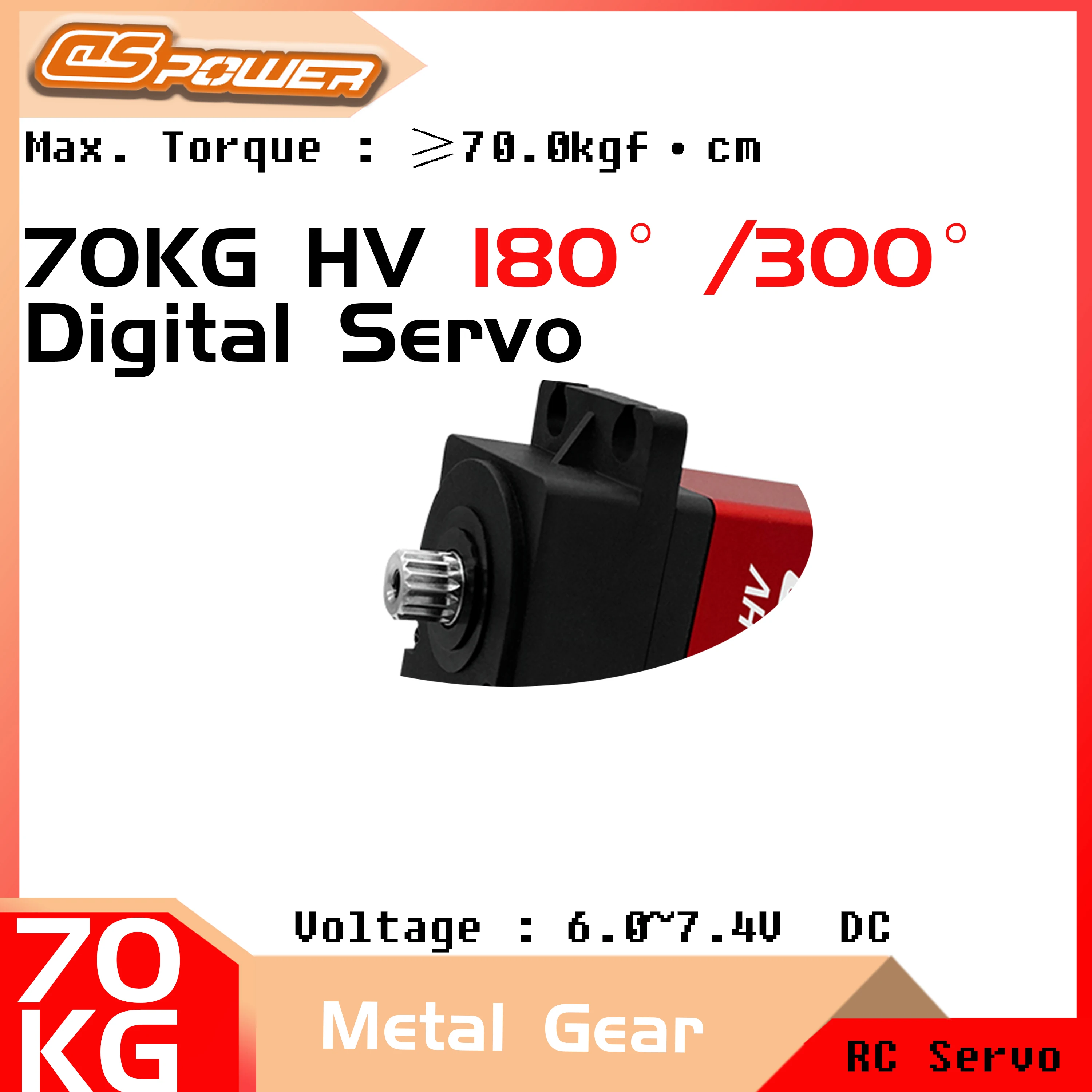 DSpower 70KG HV 180°/300° Digital Servo Metal Gear Coreless Motor High Torque Waterproof for 1/5 RC Car Crawler Truck Axial Part