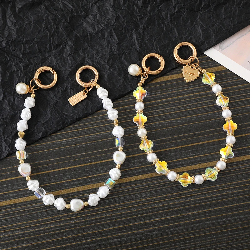 Special-shaped Pearl Four-leaf Clover Beaded Mobile Phone Chain Anti-Lost Phone Lanyard Keychain Bag Chain Camera Earphone Chain