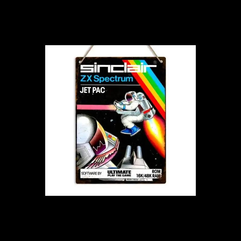 JET PAC ZX Spectrum ريترو جدار معدني القصدير تسجيل Sinclair خمر صندوق الألعاب ديكور فني كلاسيكي الألعاب هدية للمنزل مكتب