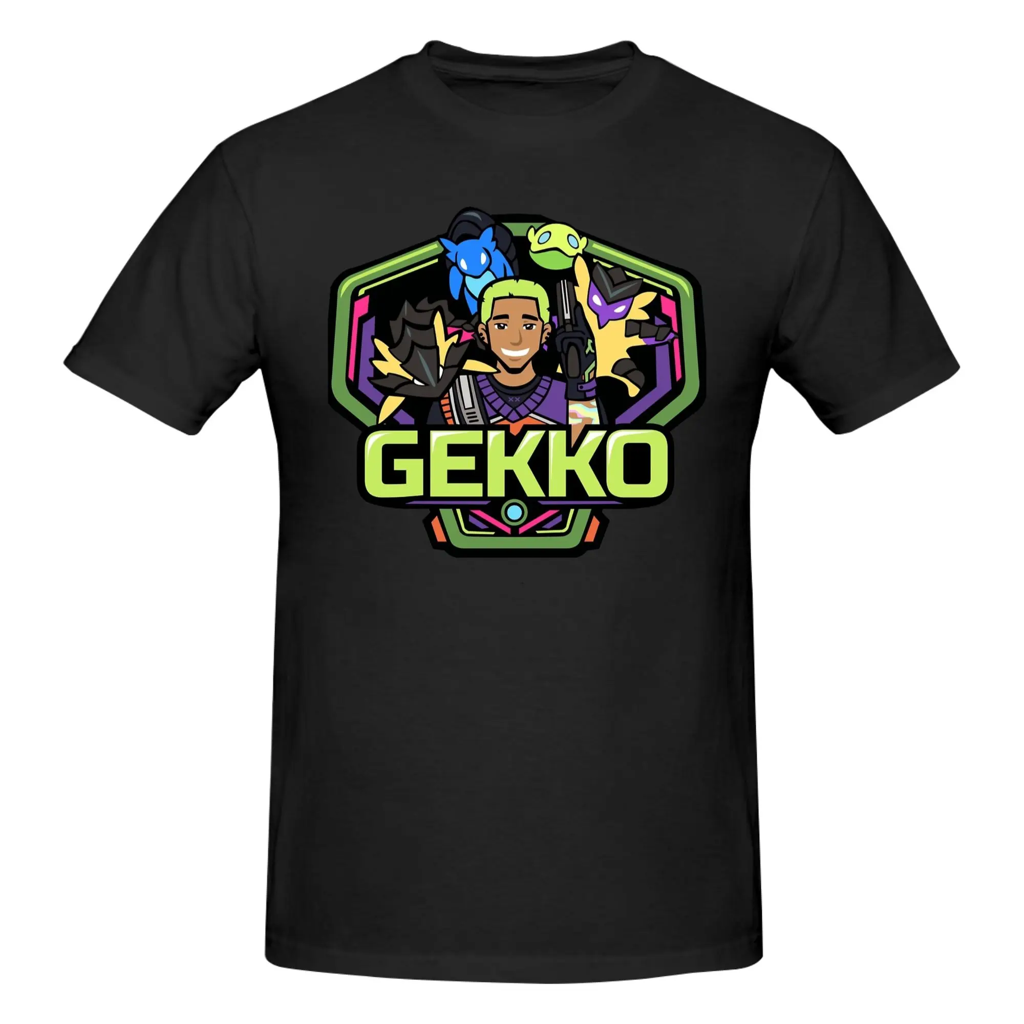 1 Piece Gekko Badge Graphic 100% Cotton T-Shirt V-Valorant Stylized FPS Fans Tops Tees For Men