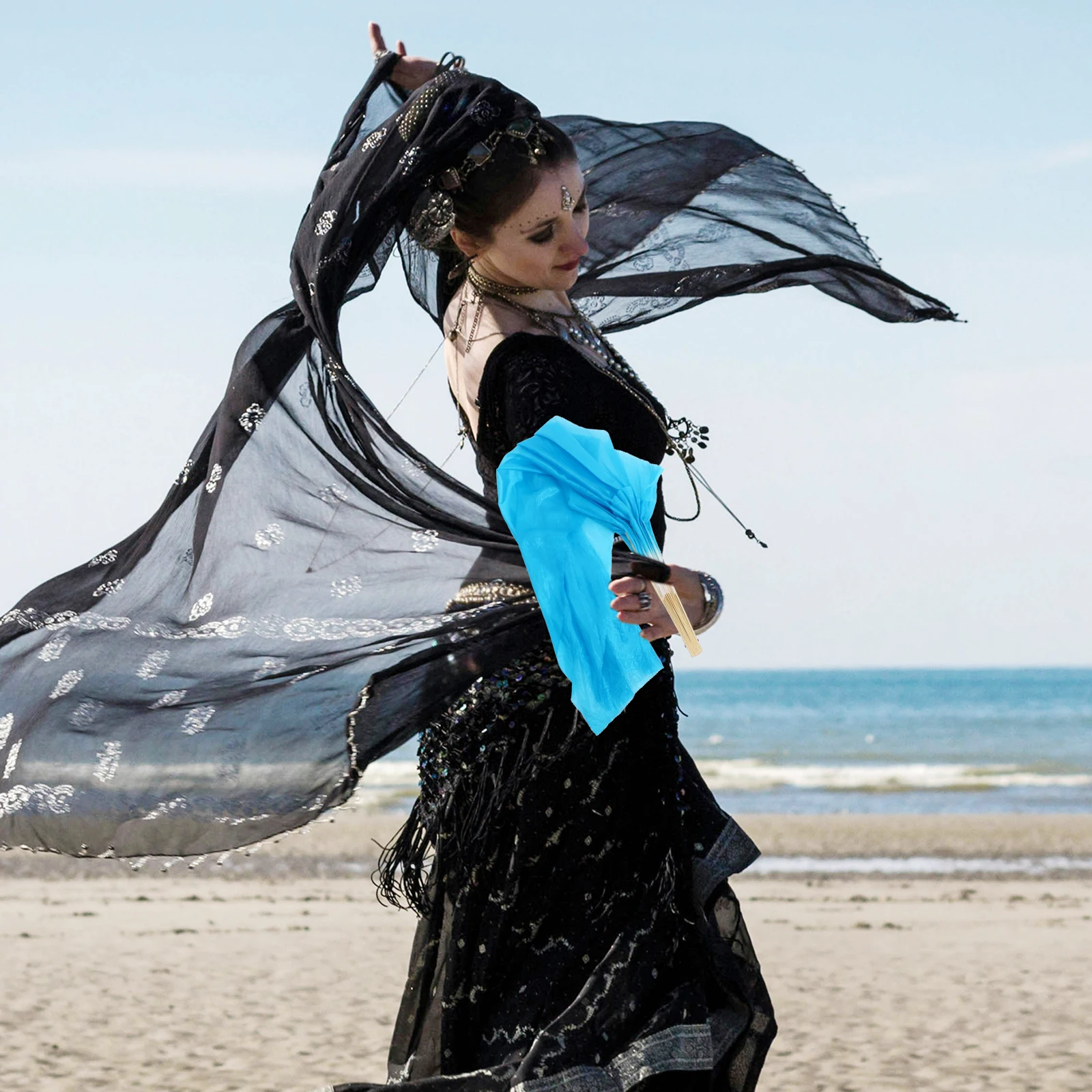 

1Pair Long Veil Belly Dancing Fans Safe Lightweight Folding Fan for Belly Dance Chinese Yangko Performance Dancing Fans