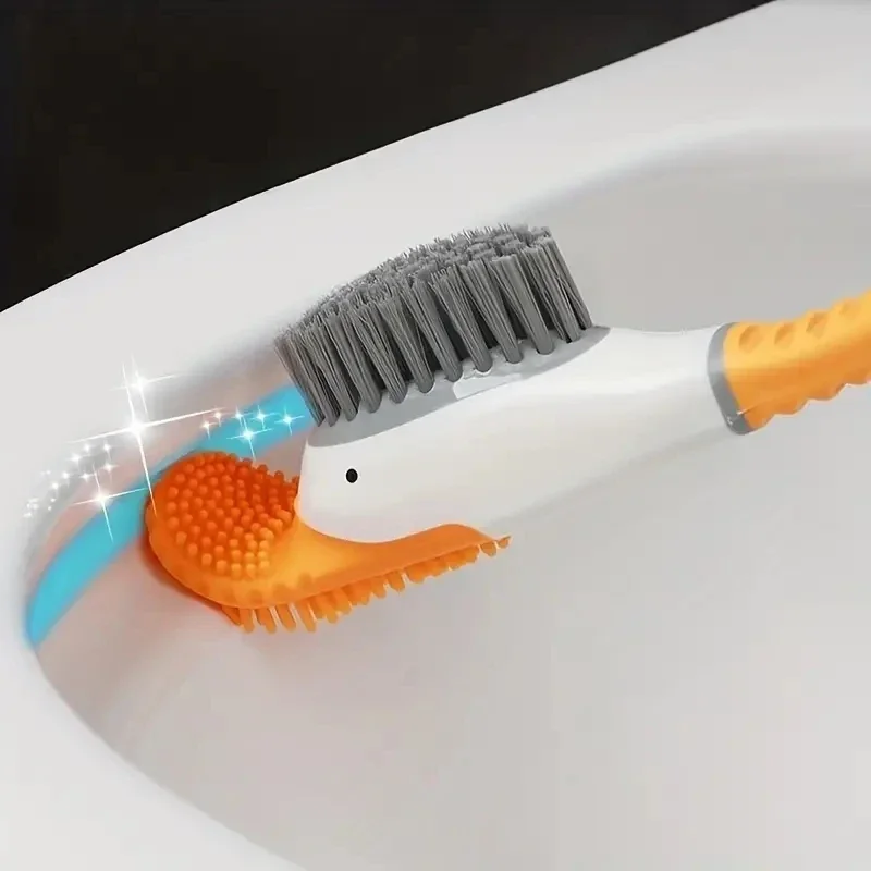 Pato Forma Toilet Bowl Escova com Suporte, Silicone e Cerdas Dura, Kit De Limpeza Do Banheiro