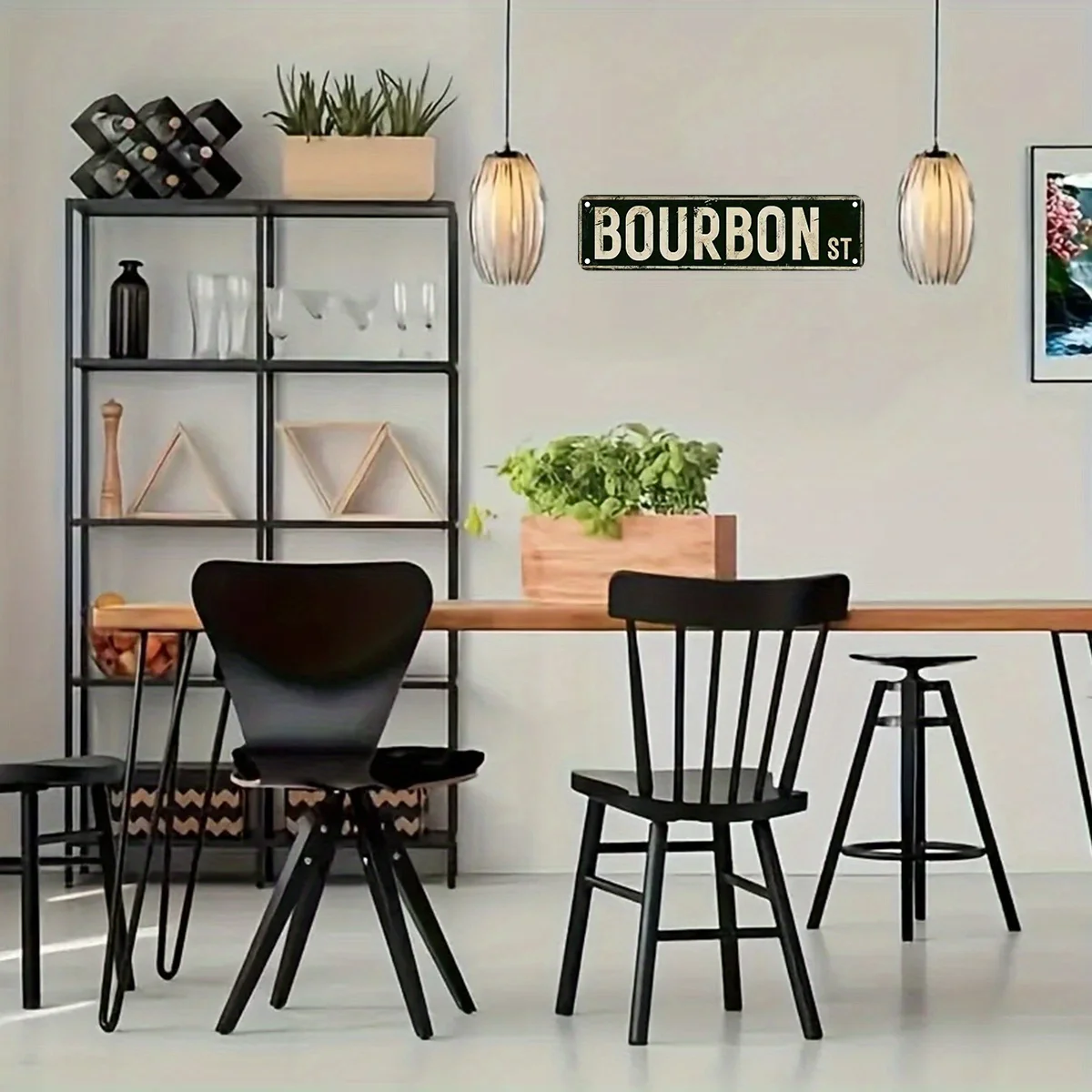 2D Flat Vintage Bourbon Street Metal Wall Art Sign - Rustic Wall Decor with Bold 
