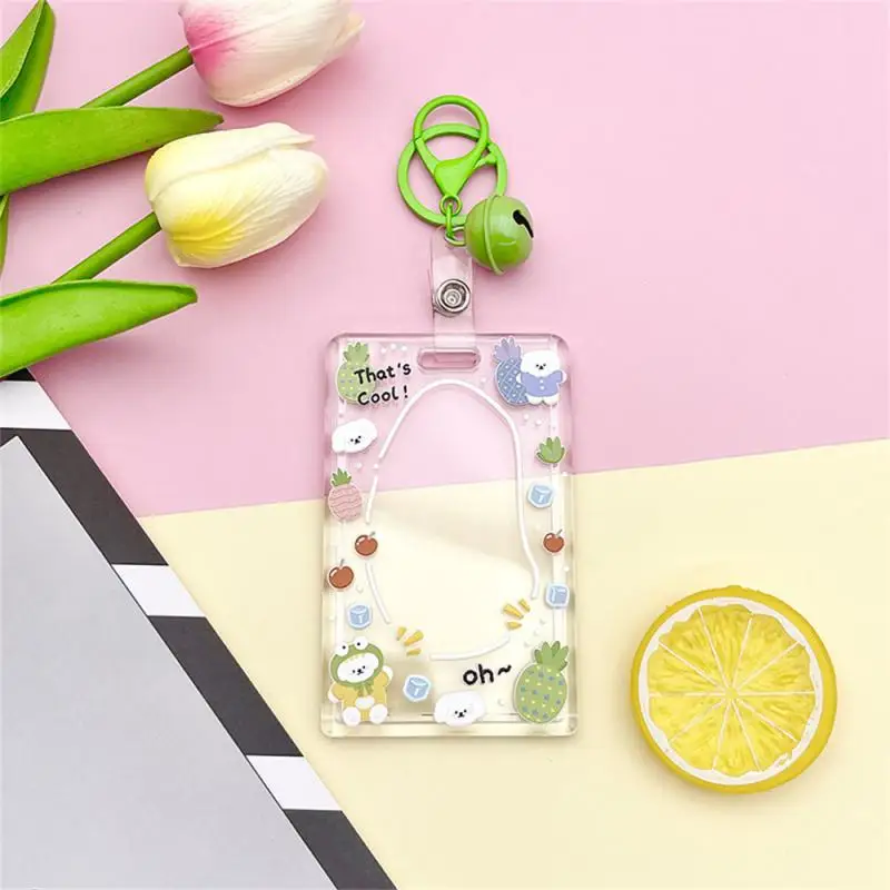 수직 만화 접이식 작업 카드홀더, 당기기 쉬운 버클, 귀여운 투명 학생 용품, 투명 카드홀더