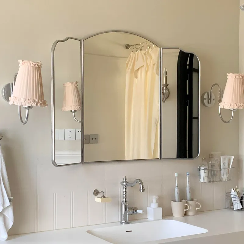 Vintage wall-mounted toilet bathroom mirror desktop folding vanity mirror wall decoration