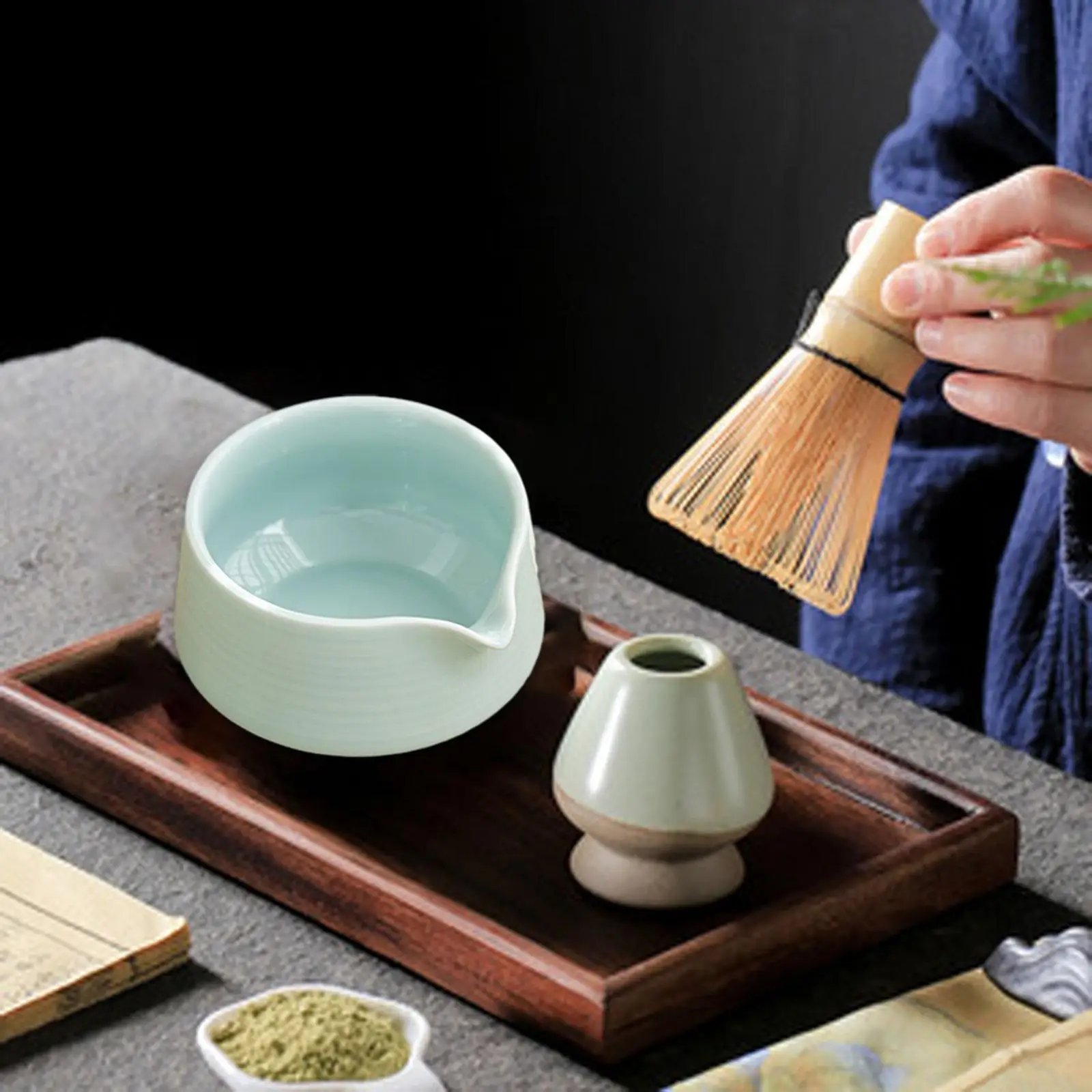Cuenco de cerámica Matcha portátil, accesorios de 500ml, cuenco mezclador Matcha Chawan para ceremonia del té verde con boquilla de vertido, estilo japonés