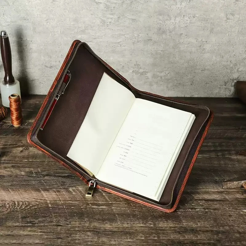 Bible Cover for Men, Zippered, A5 Notebook Cover, Leather Bible Book Protective Case Planner Cover with Handle and Back Pocket