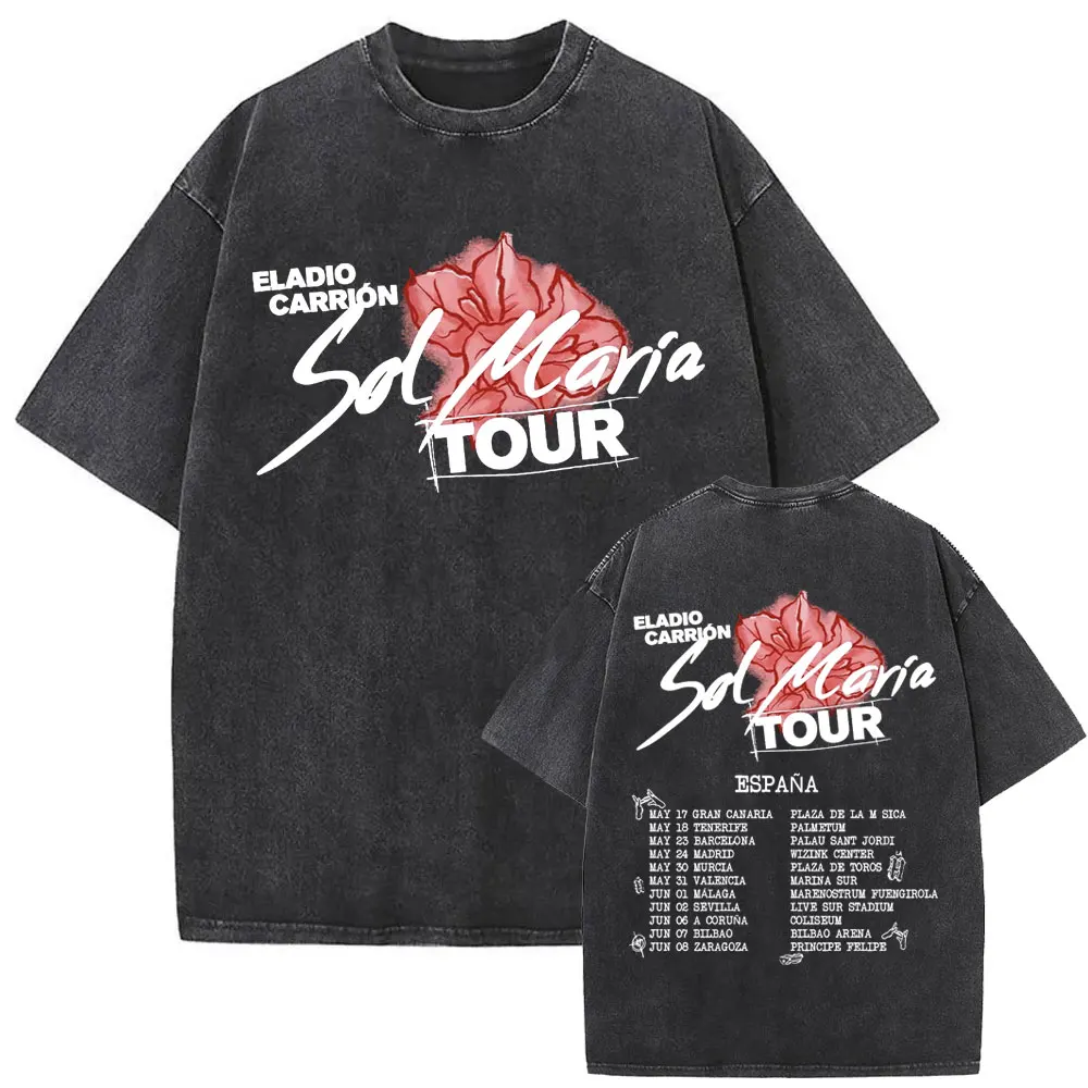 Washed Vintage Rapper Eladio Carrion Music Album Sol Maria Merch T-shirts Summer Men Women Hip Hop Fashion Pop Music T Shirts