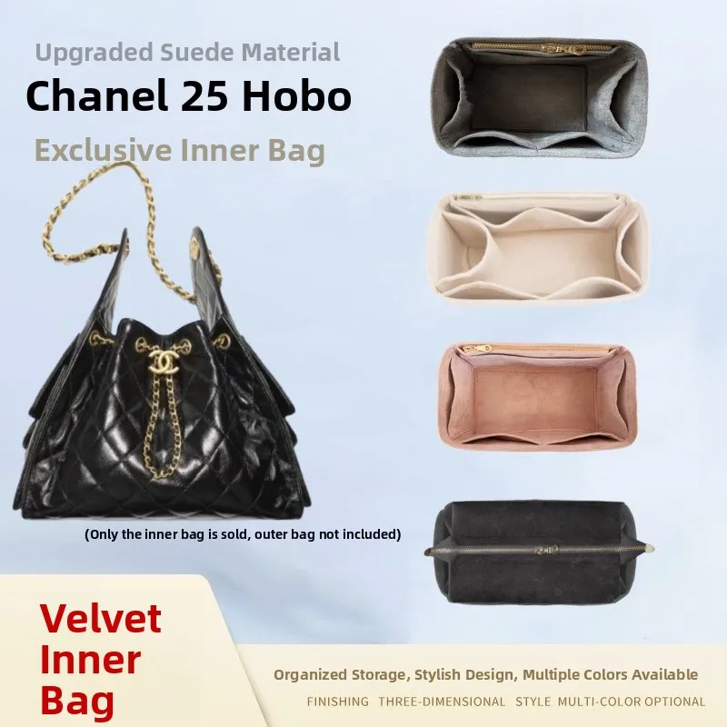 

Pollied Inner Bag for 25c Hobo Suede Velvet Material Waterproof Dustproof Storage Organizer Bag Medium Size Zipper C...