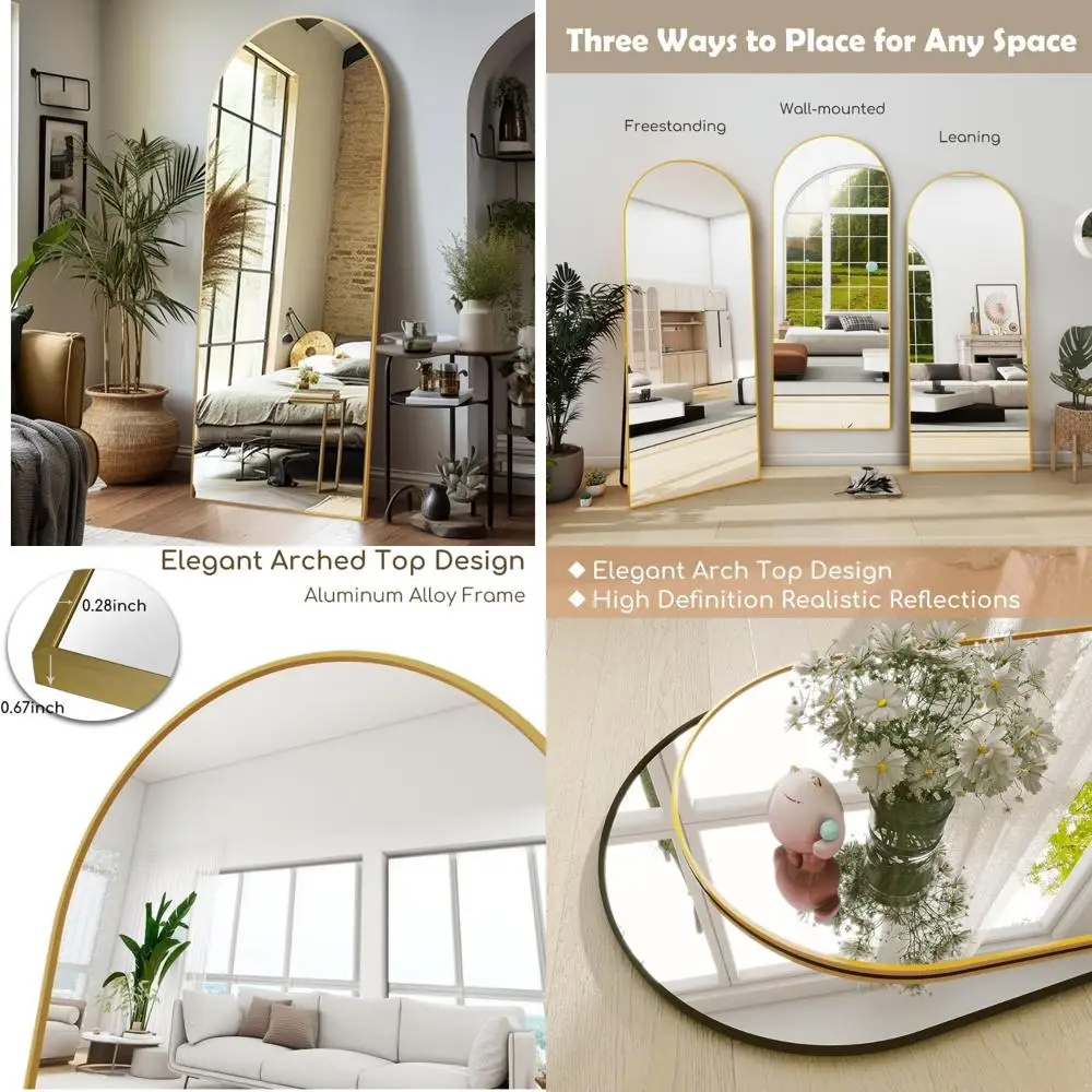 Door de hele lengte gebogen wandspiegel met standaard - leunende of hangende lichaamsspiegel voor de slaapkamer