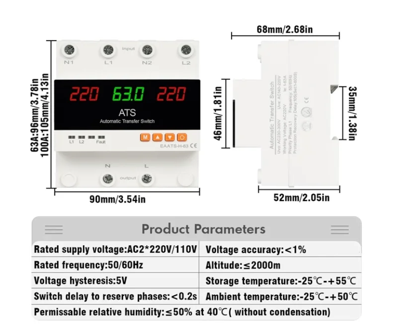 Direct factory supply dual power ATS 220v automatic switcher, solar transfer switch 4p 63a 100a for solar systems
