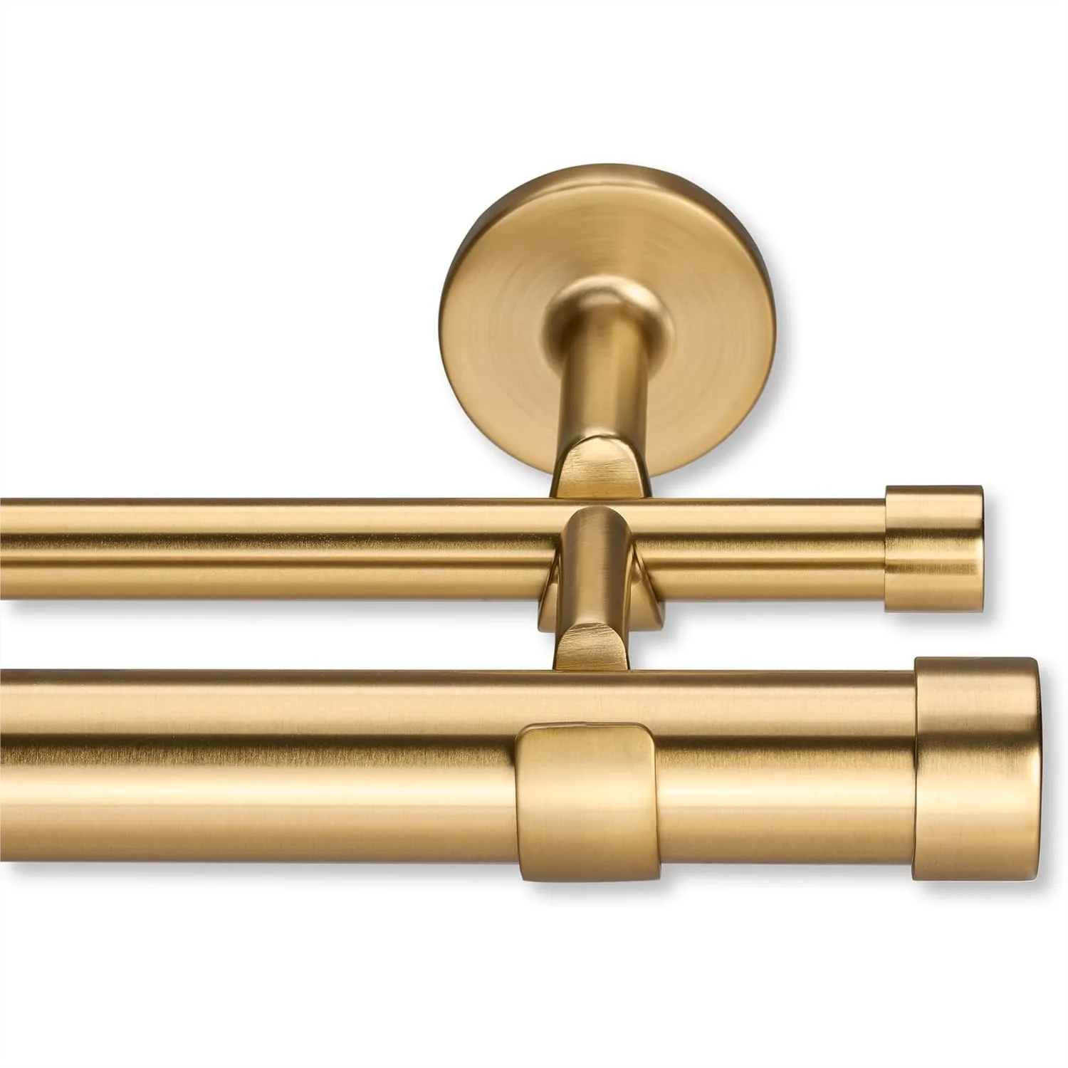 Double Curtain Rod, 7 ft Non-Adjustable Heavy Duty Metal, 1-1/8 inch Diameter, Brushed Gold Finish