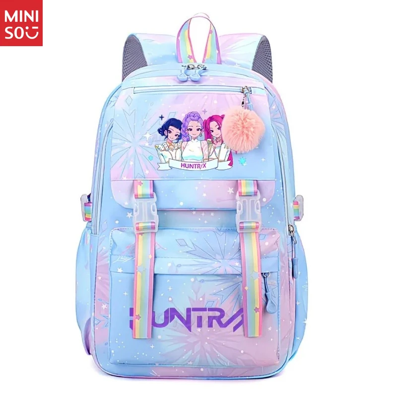حقيبة ظهر مدرسية كورية من مينيسو للمراهقين، حقيبة طالب ذات سعة كبيرة مع طباعة #5