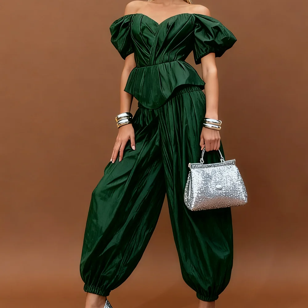 Chic Off Shoulder Ruched Flowers Sleeveless Jumpsuit Formal Evening Dresses Birthday Party Prom Gowns Customized