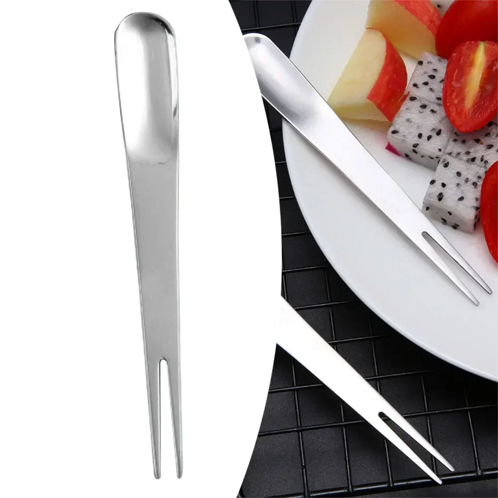 Fruit Fork Cake Fork Spoon Dessert Fruit Fork Fruit Cake Fork Spoon Multifunction Stainless Steel 12*1cm Cakes 1PC