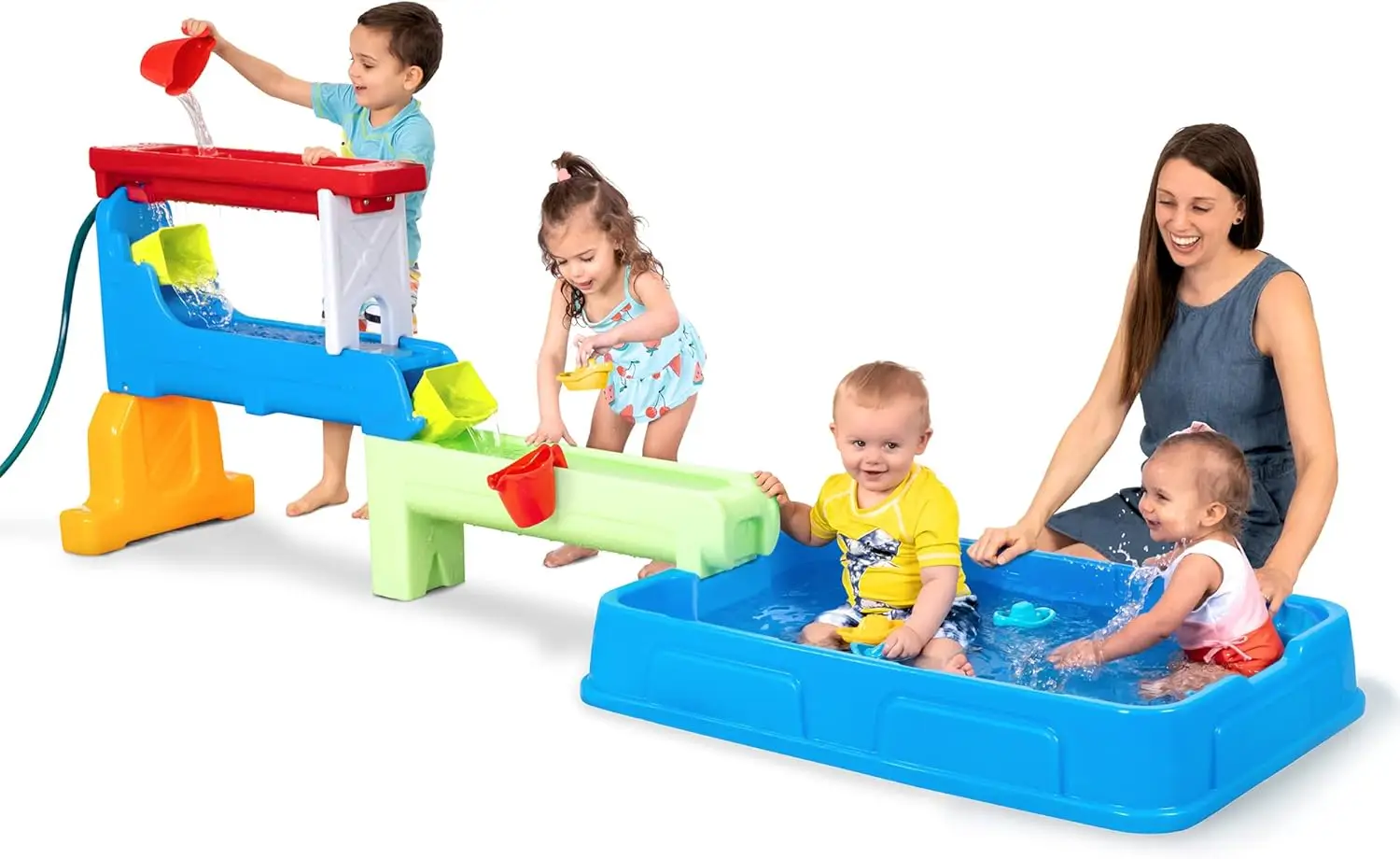 Raindrop Falls Water Table and Splash Kiddie Pool for Toddlers and Kids, 9 Water Play Table Accessories