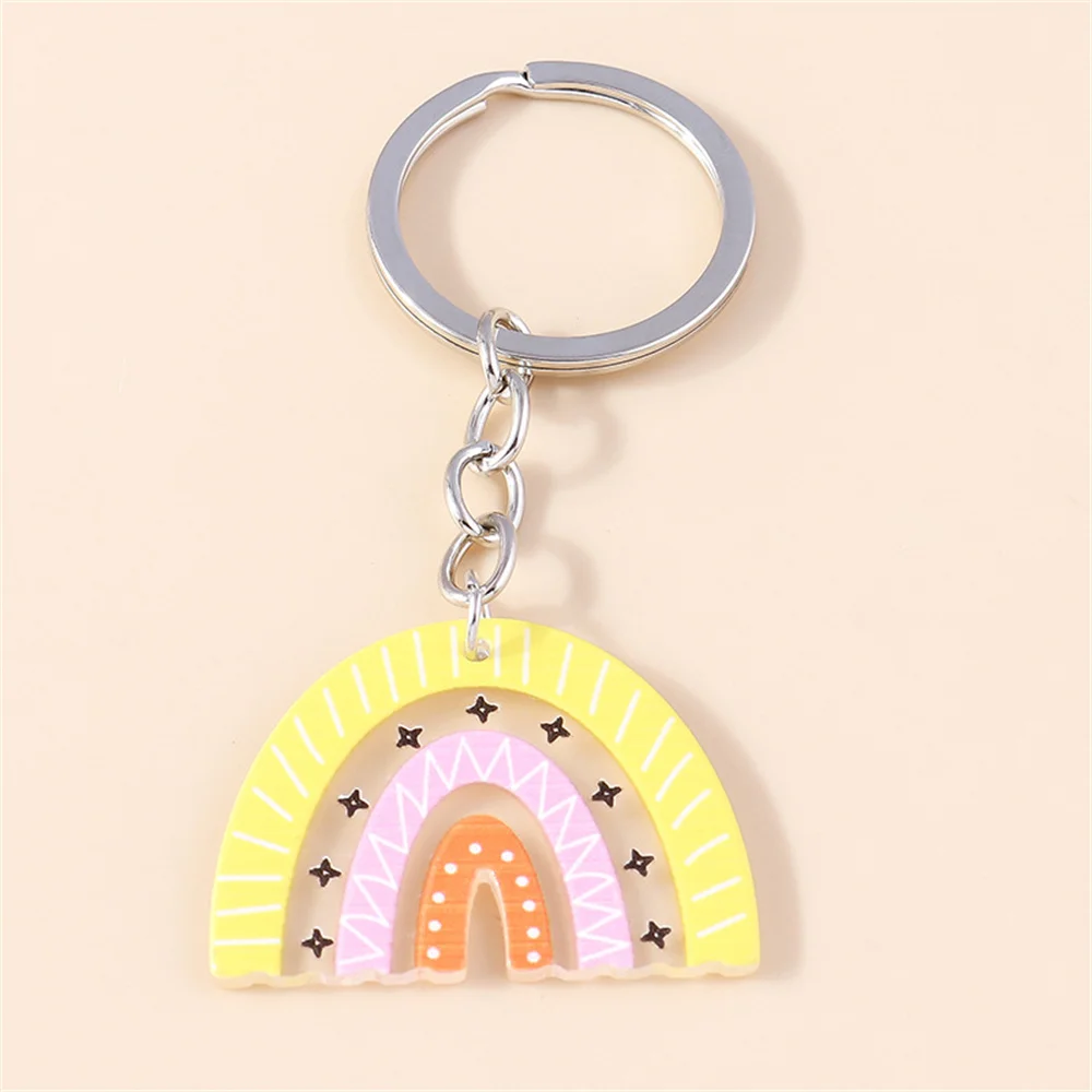 Cartoon Rainbow Keychain Colorful Smile Clouds Charms Keyrings Souvenir Gifts for Women Men Handbag Pendants Key Chains Women's