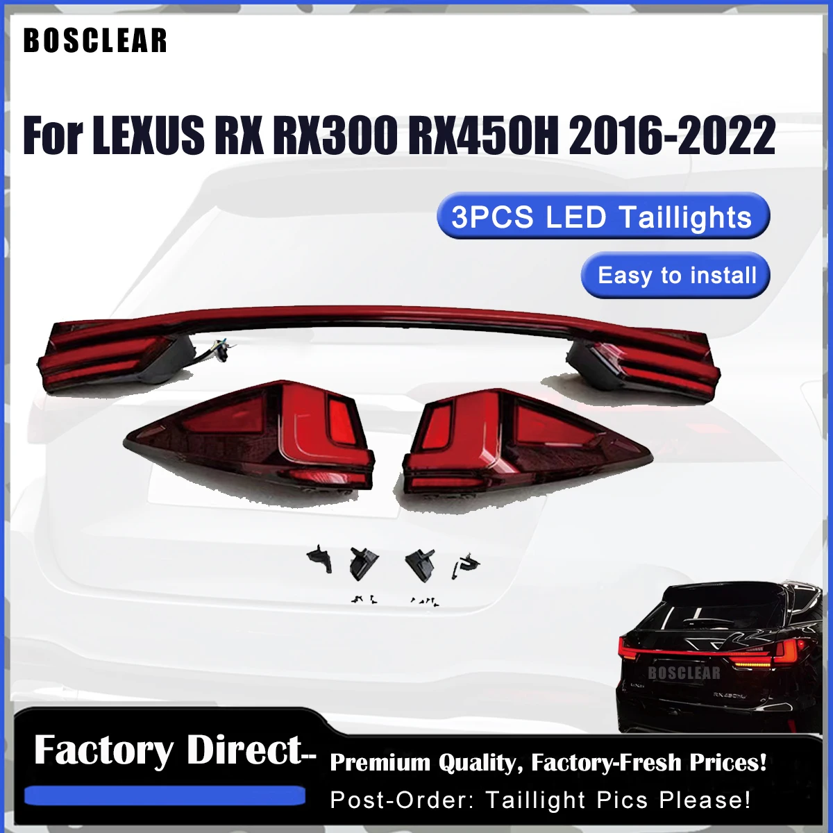 Car Tail Lamps Assembly for Lexus RX 2016-2022 RX300 RX450H Modified LED Through Taillamp Taillight Turn Signal Lamp Brake Light