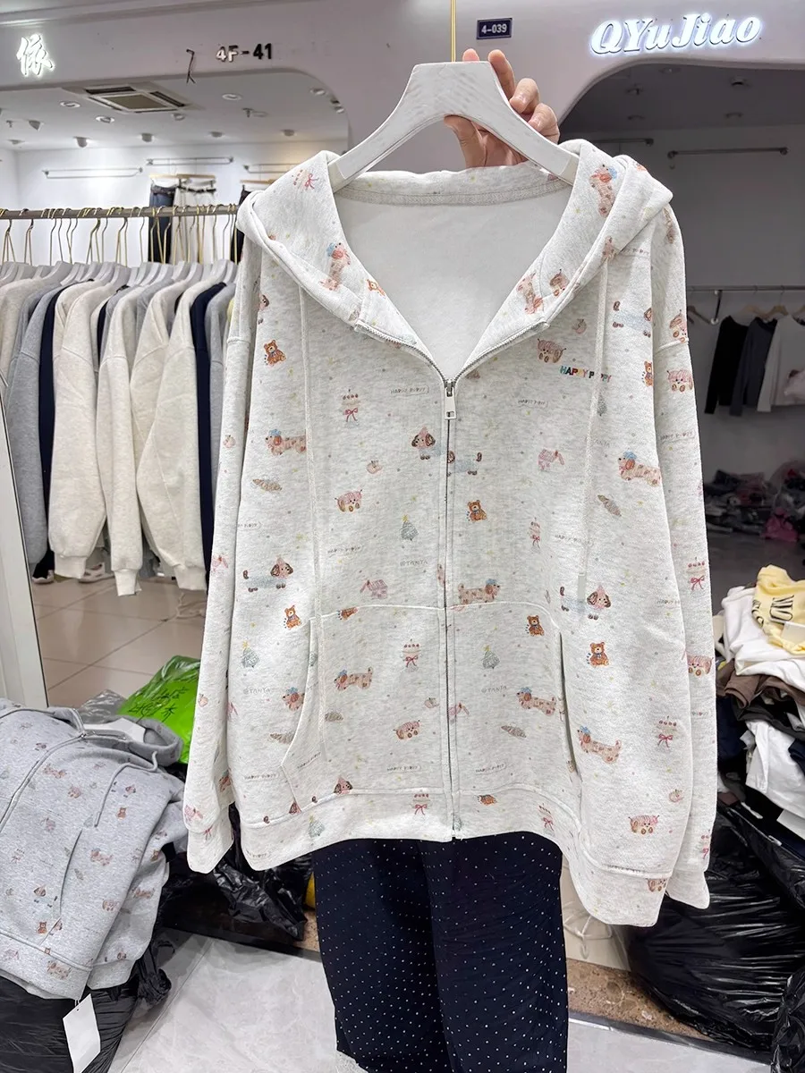 Sudadera Holgada con Estampado de Perro para Mujer, Talla Grande 300, Estilo Coreano, Informal, para Otoño, Nueva Llegada