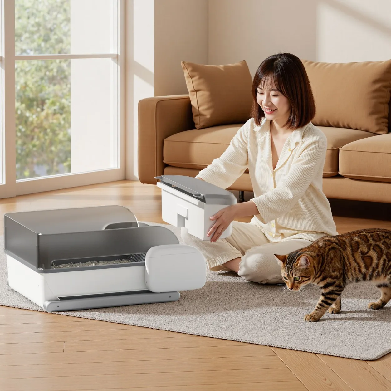 Caja de arena inteligente para gatos autolimpieza con techo abierto y app - imagen 2