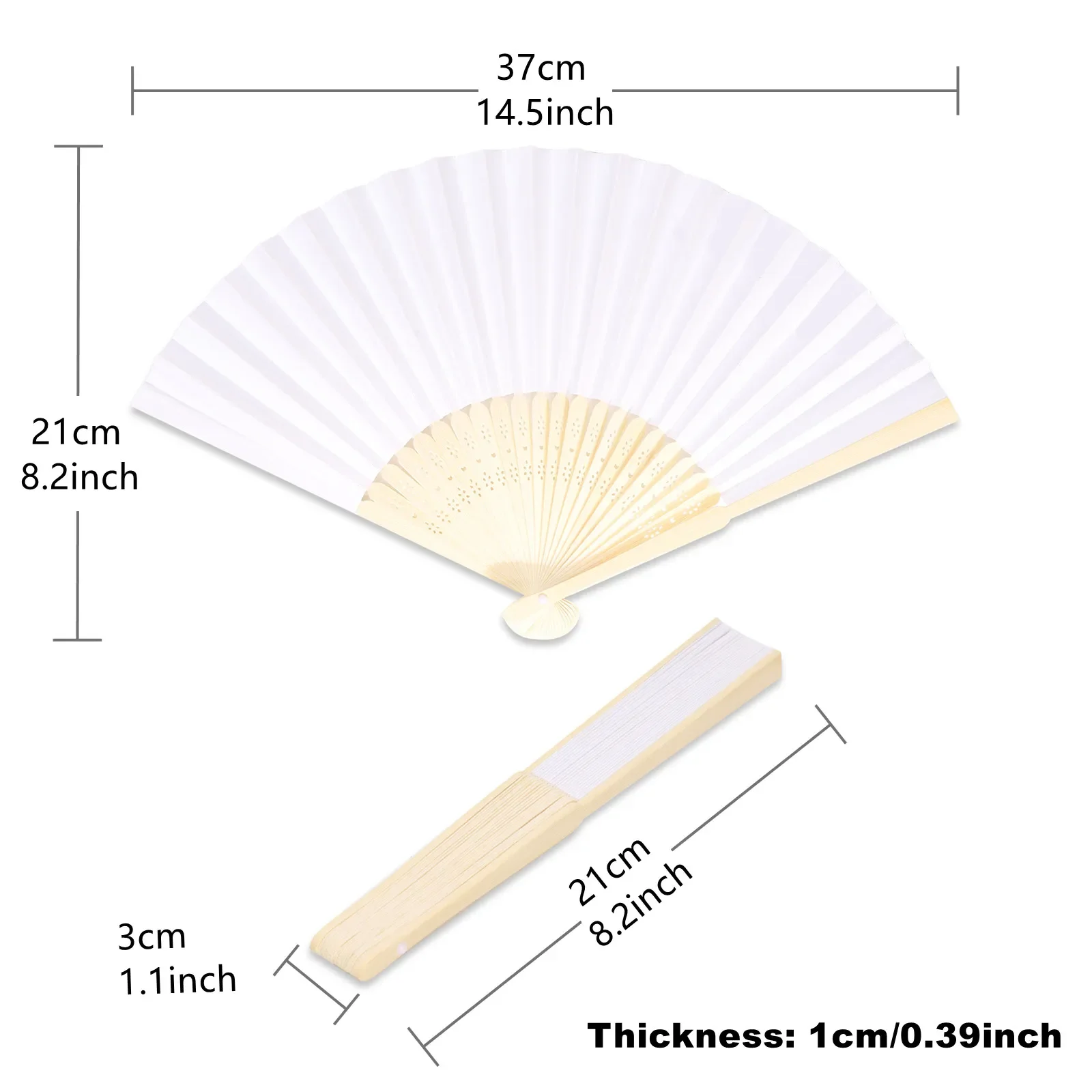 10Pcs/Lot White/Pink Paper Hand Fan Bamboo Folding Fan (21cm/8.2inch) for DIY Patterns, Children's Painting, Wedding,Decoration