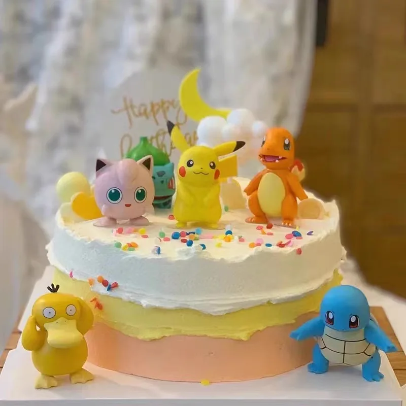 Décoration de gâteau Pikachu pour enfants, 13 pièces/ensemble, joyeux anniversaire, mignon Pokemon en vinyle, figurine de dessin animé, ornements de gâteau, fournitures de cuisson, cadeaux