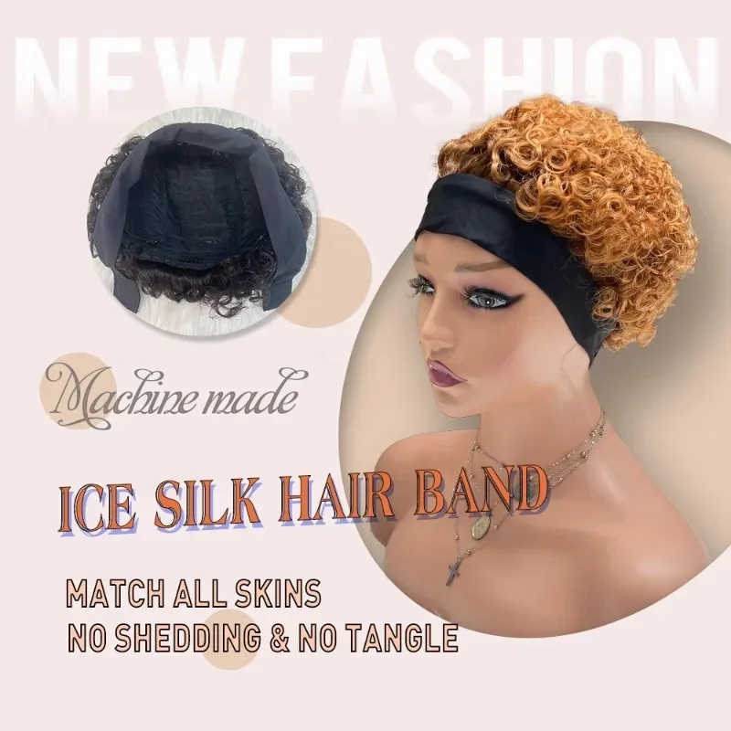 

Color real hair ice silk headband wig headgear