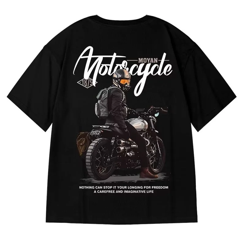 Size 8XL Men Casual T-shirt Teenager Student Tee American Vintage Motorcycle Man Print T-shirt Loose Large Size Large Top image 2