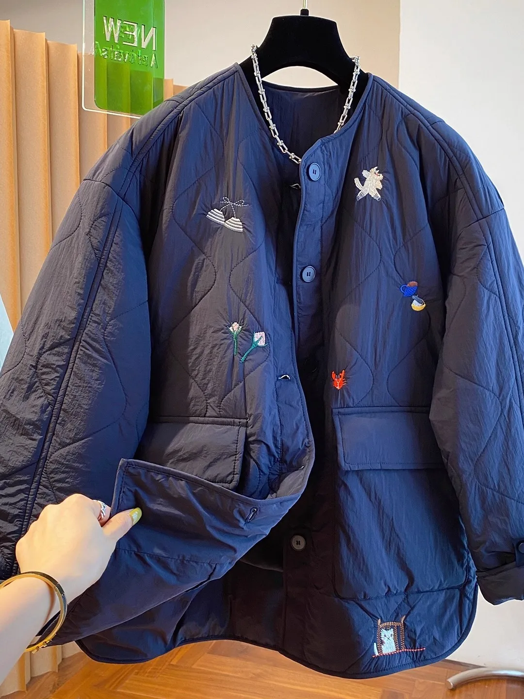 

High-End round Ne Cotton Jaet Women's Autumn Winter Loose Casual Slimming Non-Puffy Filled Coat Korean Sle Commute