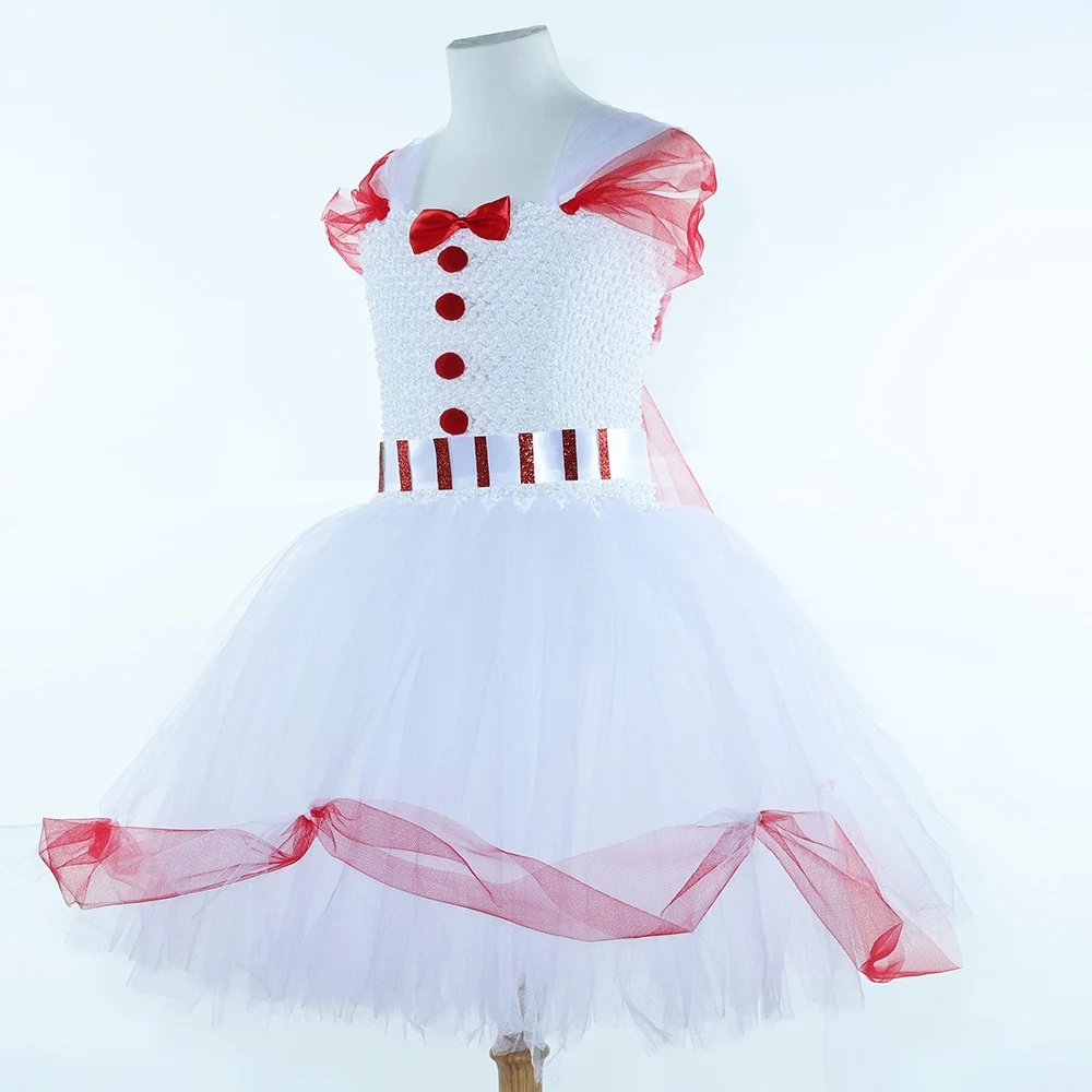 Costume da tutù per bambini con bastoncino di zucchero, costume da bambina, abito natalizio, abito da principessa in tulle rosso bianco per ragazze, abiti da festa di Natale