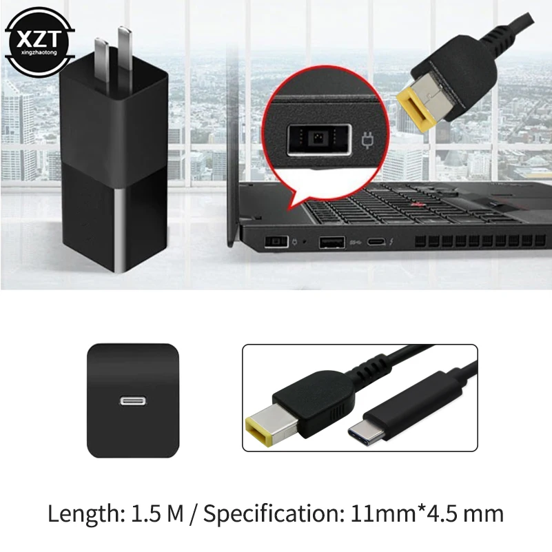 1.5m USB Type C PD Charging Cable Cord 65W Laptop Power Adapter for Lenovo G400 G500 G505 G405 ThinkPad X1 Carbon Yoga 13