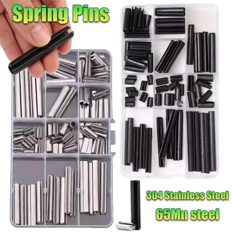 Beicai 1box Roll Pin Set ElasticCylindricalCotterPins65mn/stainlessSteel HollowPositioningPin Assortment Kit Slotted Spring Pins