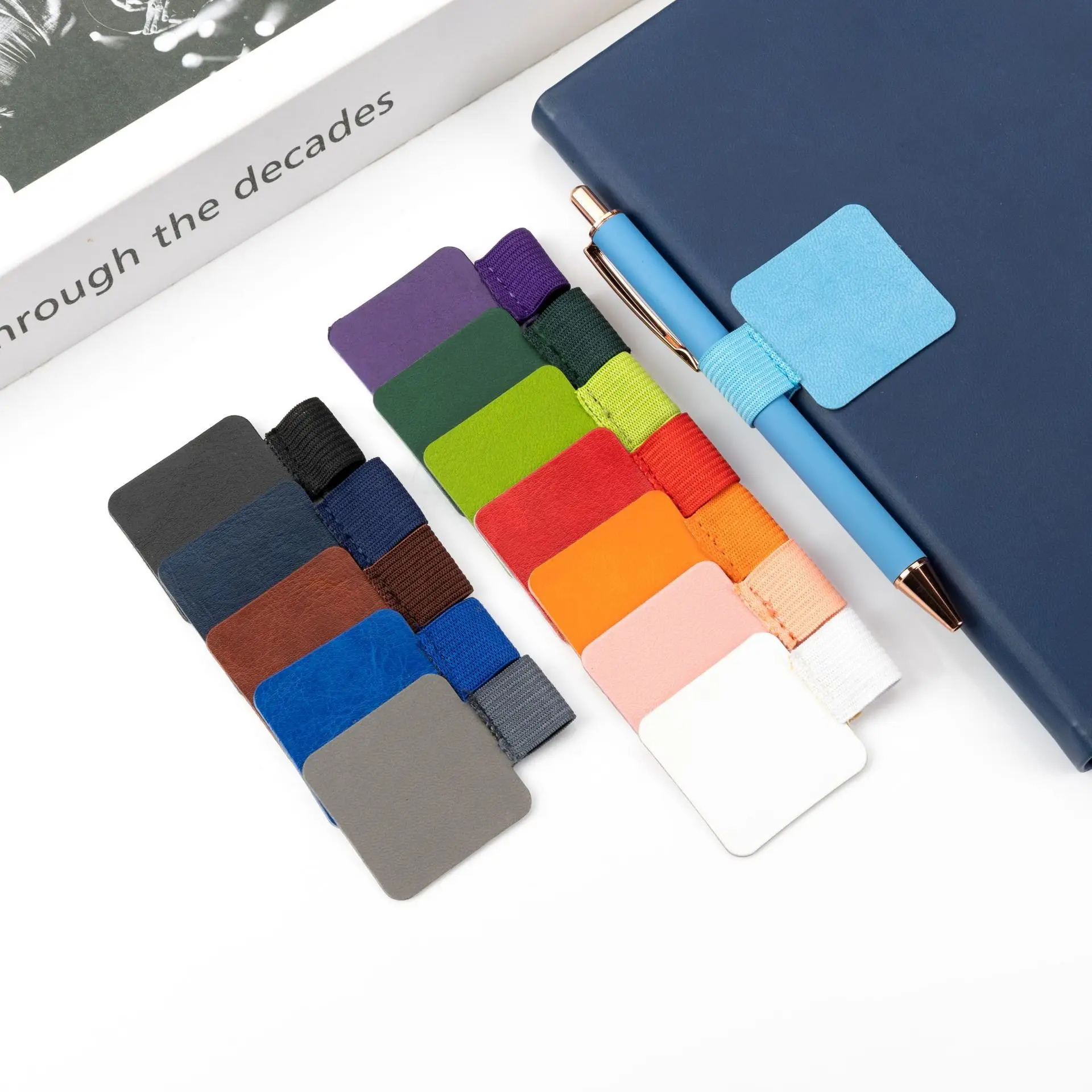 5pcs Self-Adhesive Notebook Elastic Ring Leather Pen Holders, PU Leather Flat Stylus Case with Elastic Strap for iPad, Diary