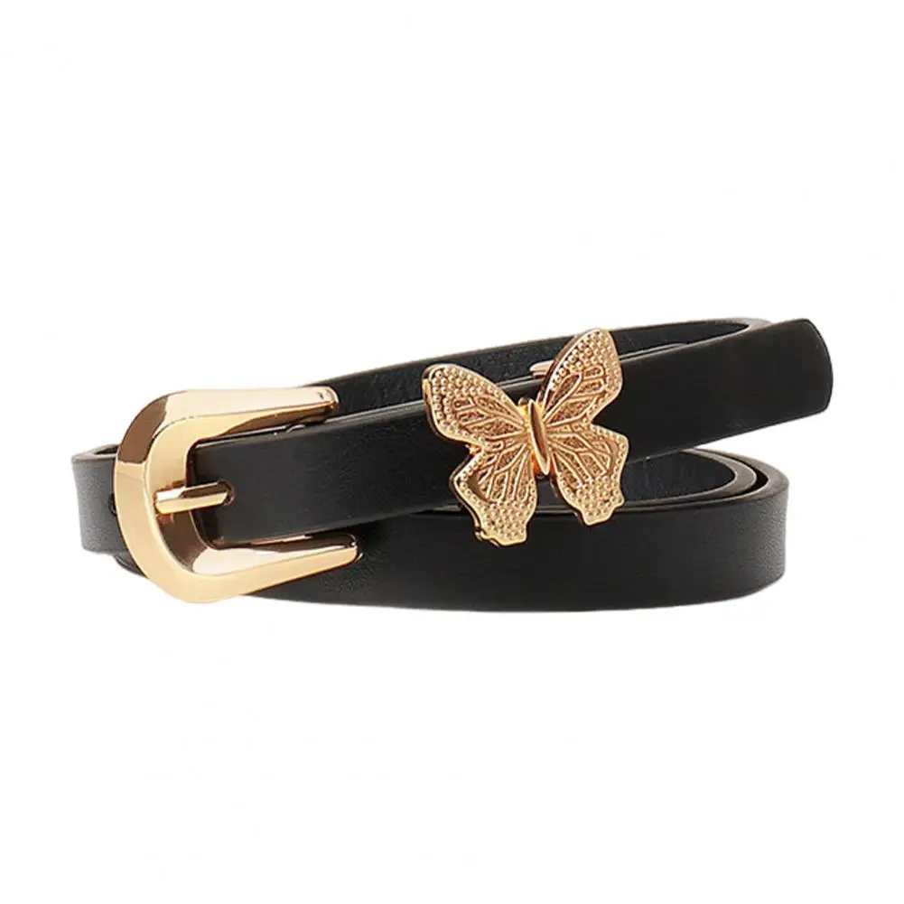 

Street Style Belt Imitation Leather Belt Stylish Metal Butterflies Decor Women's Belt with Adjustable Length Imitation Leather