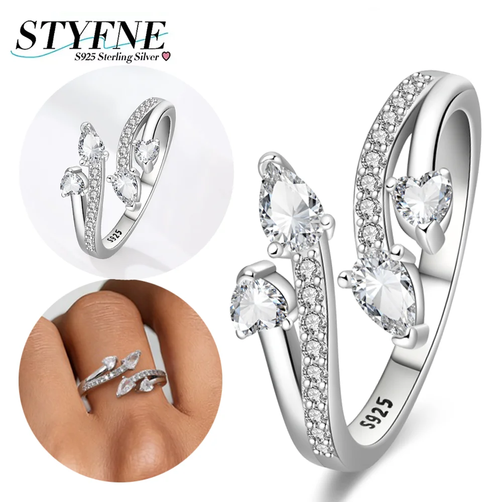 

Новое оригинальное кольцо из стерлингового серебра 925 пробы с блестящим цирконом, креативные геометрические открывающиеся кольца для женщин, модные украшения на день рождения, свадьбу