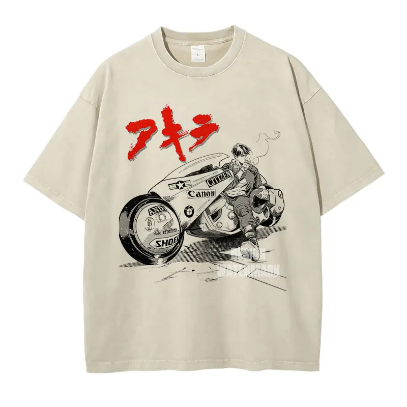 

Bandai Anime Akira T-Shirt Oversized Vintage Washed Kaneda T-Shirts Manga Streetwear Hip Hop Tetsuo Shorts Sleeve 100% Cotton