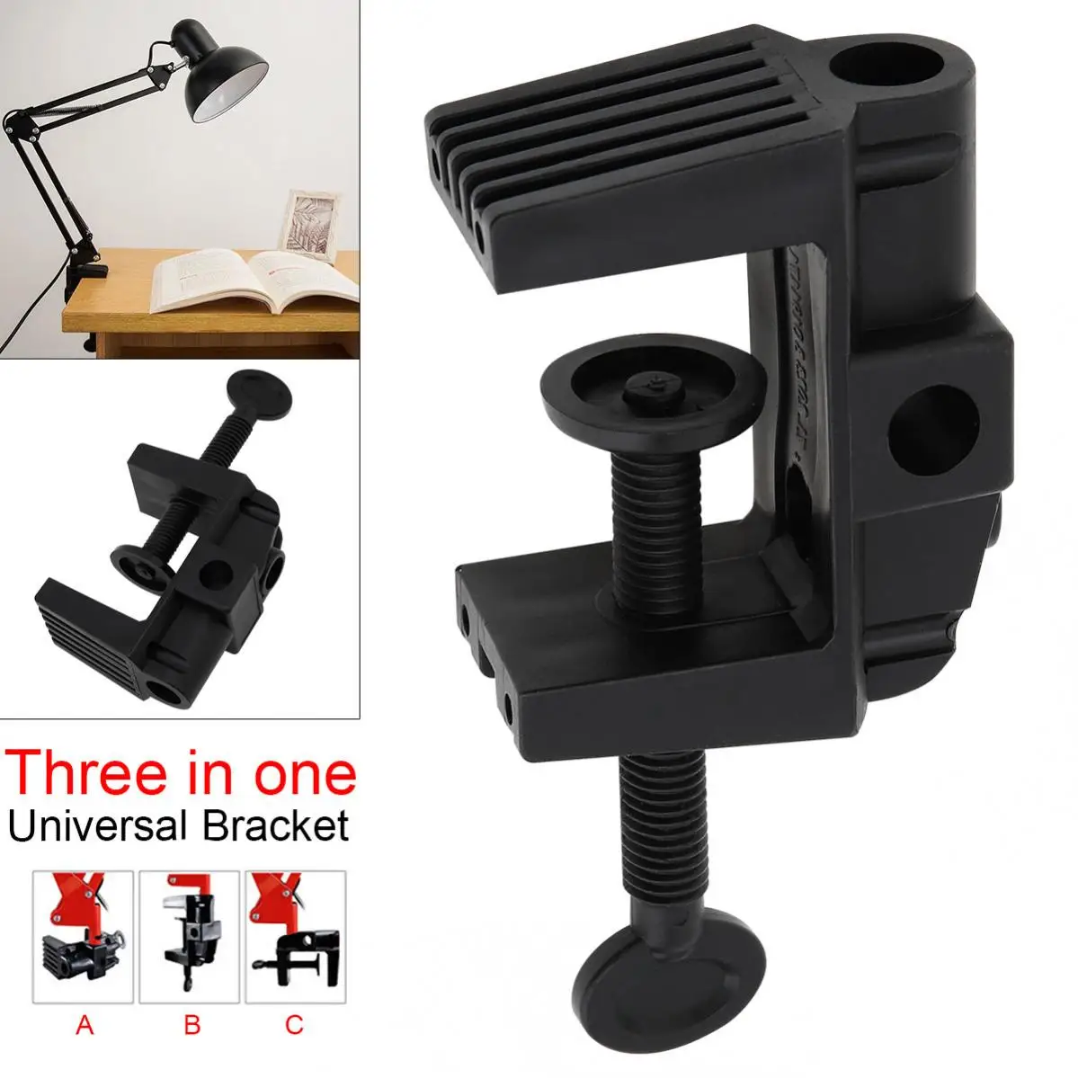 Black Plastic Desk Lamp Mount Holder C-Shape Plastic DIY Fixed Clip Clamp for Table Light / Microphone / Camera