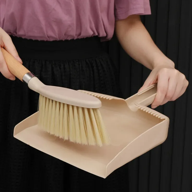 2pcs/set Small Hand Broom And Dustpan Set Wooden Handle Household Mini Cleaning Tool For Desktop Couch