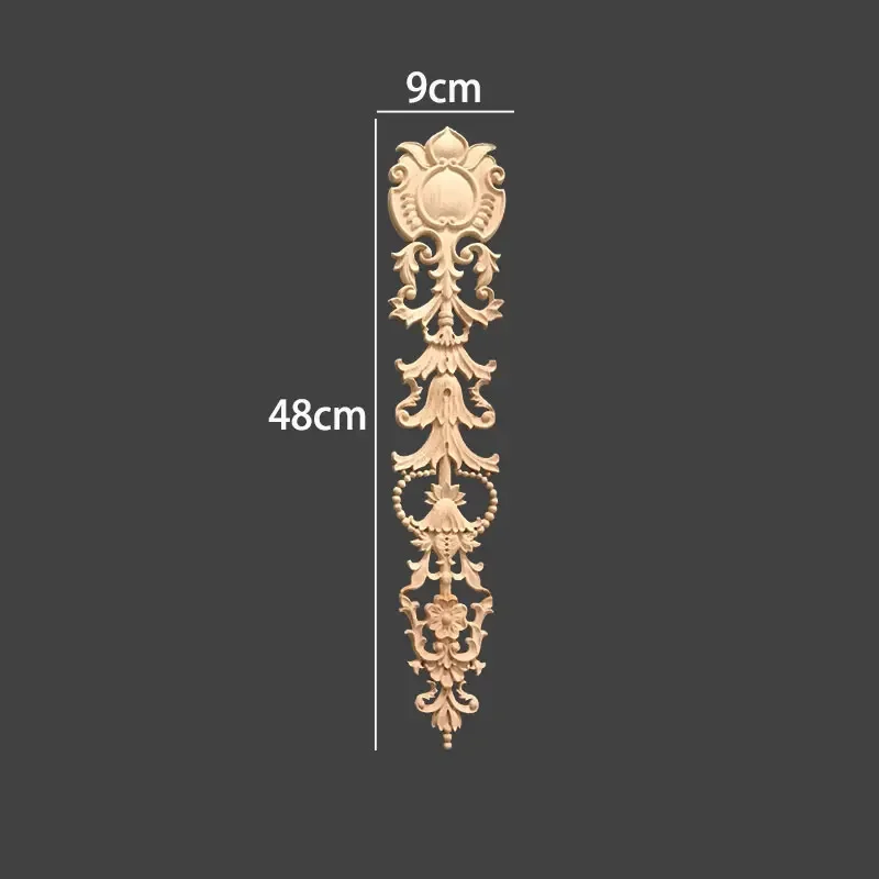 2 Pcs Carving Solid Wood Appliques for Furniture Cabinet Unpainted Wooden Mouldings Decal Vintage Home Decorative Long Applique