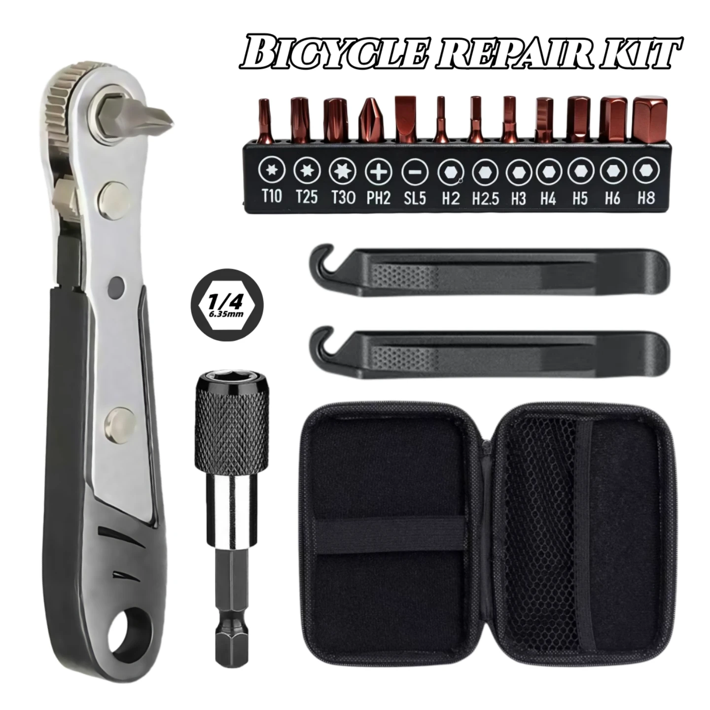 16 in 1 Right Angle Ratchet Screwdriver Set 1/4 Inch Drive Ratchet Wrench Pocket Tool Kit For DIY Repair And Bike Repair Tools