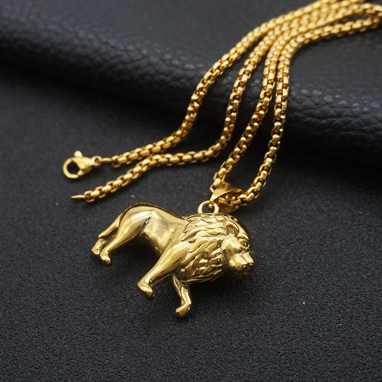 Domineering Lion Animal Pendant Necklace Men\'s Hip Hop Rock Motorcycle Jewelry Gift