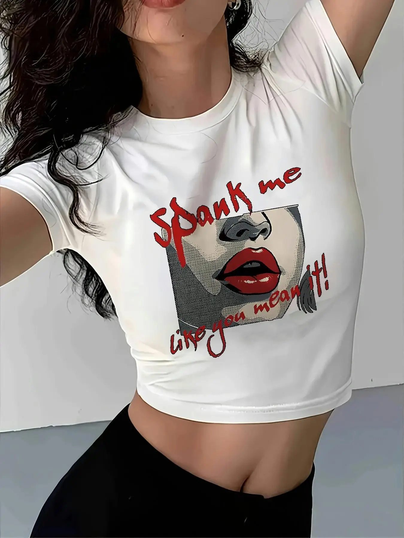 Graphic Tees Round Neck Casual Wear Leisure Trips Outdoor Fun Summer Freshness Beach Attire Trendy Tees Women'S Crop Tops