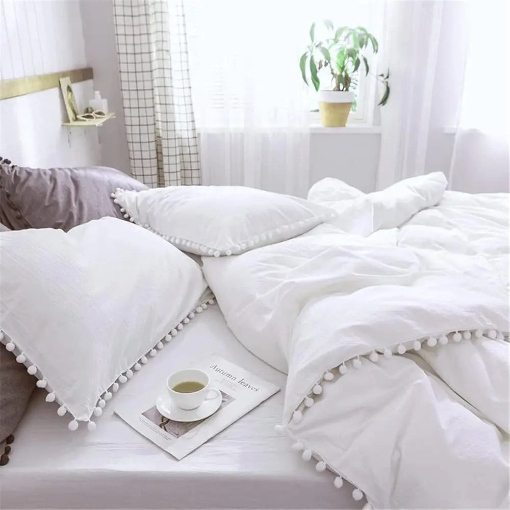 

Комплект постельного белья с помпонами и бахромой, супермягкий легкий микрофибровый комплект, дизайн с узором из шариков и бахромы в стиле бохо, на молнии