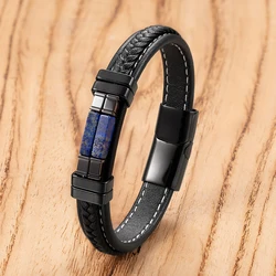 Vintage Woven Leather Rope Bracelets For Men Personality Stone Bangles Bracelets Punk Stainless Steel Wristband Jewelry Gifts