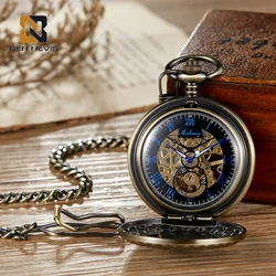 Reloj de bolsillo mecánico antiguo Vintage hueco Luna estrella Steampunk esqueleto reloj números romanos hombres reloj con cadena mejores regalos